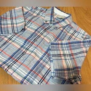 Carbon 2 Cobalt Blue Plaid Button Down Short Sleeve Mens Shirt Large